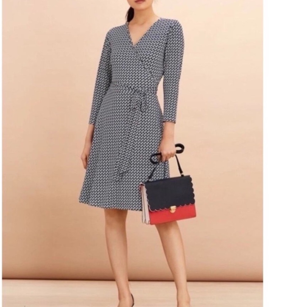 Brooks Brothers Red Fleece Navy Blue White V-Neck Wrap Dress Logo Printed Medium